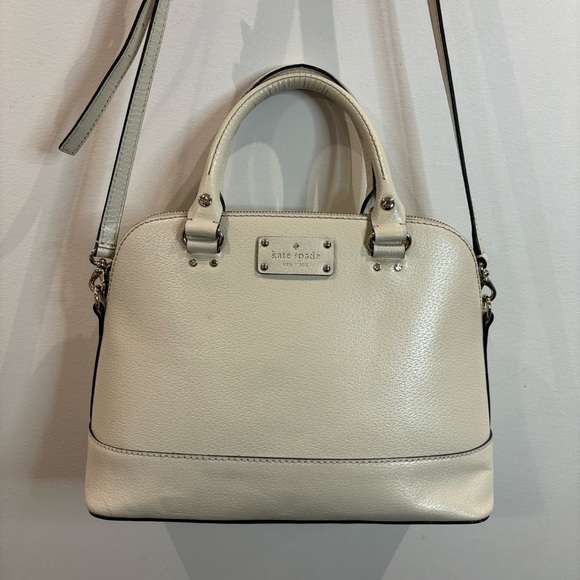 KATE SPADE NEW YORK Leather Cream Ecru Pink Lining Purse Crossbody Satchel - Picture 2 of 14